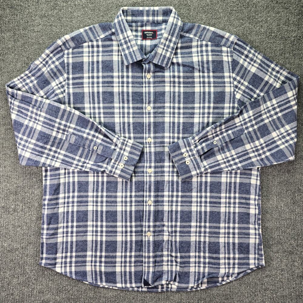Untuckit Shirt Mens XXL 2XL Regular Fit Blue Flannel Long Sleeve Brushed Cotton
